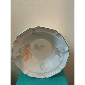 Vintage Style Peach Floral Scalloped Ceramic Serving Bowl Made in Korea 9 Inch